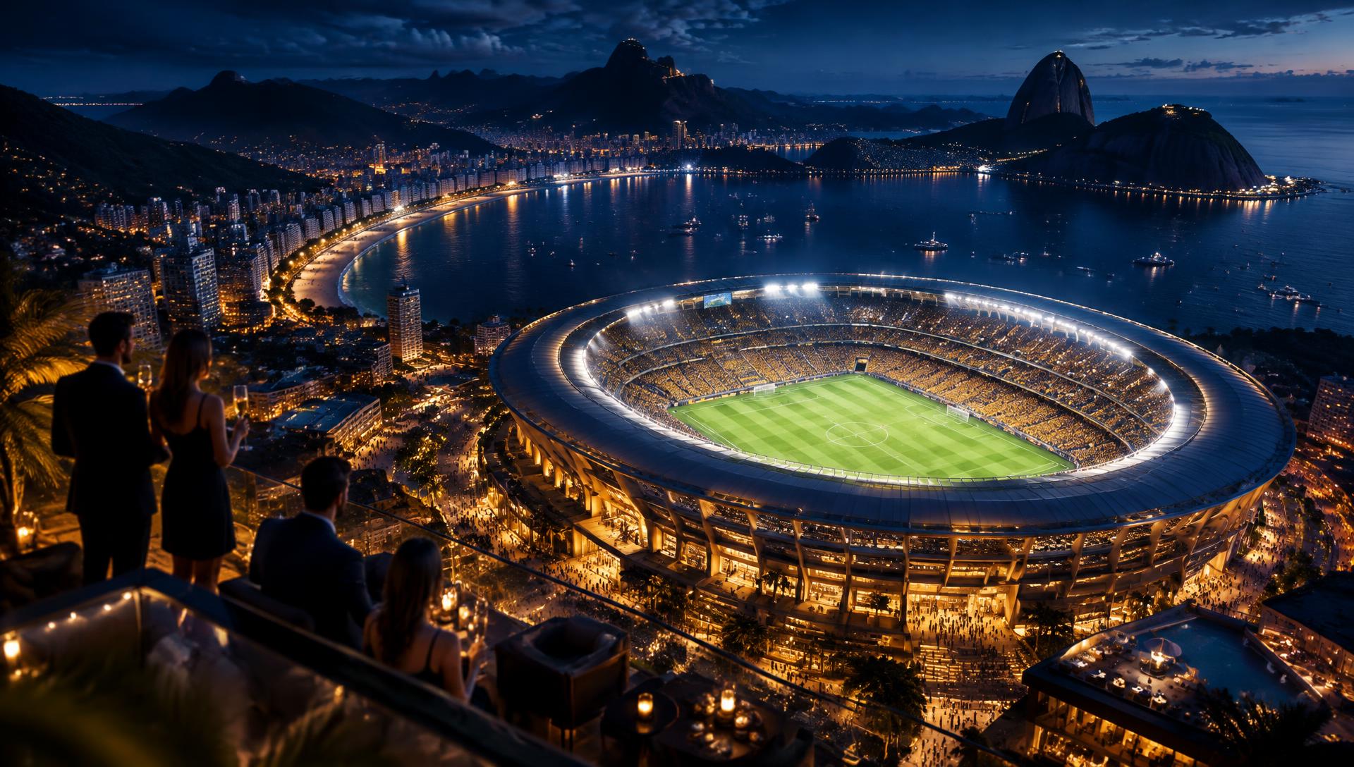 Estádio iluminado à noite no Rio de Janeiro